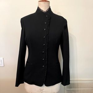 Black fitted jacket with lace trim